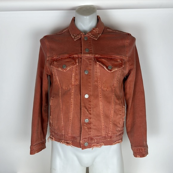 Womens Amo Pop Canyon Rose Snap Button Distressed Denim Jacket Size L - Picture 2 of 15